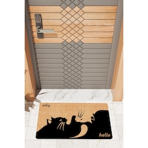 Rugmood Modern Dijtal Baskı Kedili Hello Ve Bye Kapı Önü Paspası Çok Renkli