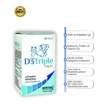 Animari D3 Triple 50 Tablet Kedi Ve Köpek Kalsiyum, D3 Vitamini & Güçlü İskelet Desteği