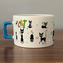 Cat Love Baskılı Mavi Kulplu C Fincan