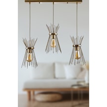 Modern Retro Salon - Mutfak - Cafe Tasarım Sıralı Eskitme Renk Kirpi 3 Lü Avize Diğer