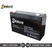 Orbus 6 Volt 12a Akü -6v 12 Ah Oyuncak Araba Aküsü N11.575