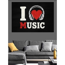 Ahşap Tablo I Love Music Kalp Kulaklık Dekoratif Tablolar
