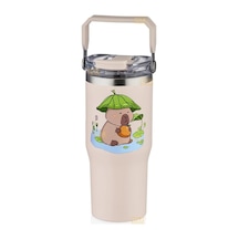 Diller 950ml Sevimli Kapibara Tumbler Pipetli/pipetsiz Kullanım Kulplu Paslanmaz Çelik Capybara Termos Açık Beyaz