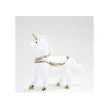 Swaroski Taşlı Tekli Ünicorn Figürü Dekoratif Obje 10x11 Cm