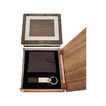 Ahşap Kutulu Anahtarlık Ve Cüzdan Set 01