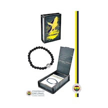 Fenerbahçe Lisanslı Fb Logo Lav Taşı Doğaltaş Bileklik Kanarya Baskılı Hediyelik Ahşap Kutulu