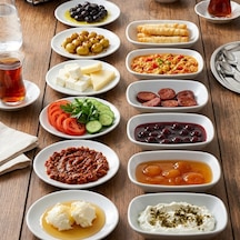 Gürallar 12 Parça Beyaz Çok Amaçlı Kahvaltılık Meze Ve Çerezlik Seti - 6 Yuvarlak 15cm + 6 Dikdörtgen 14x8cm