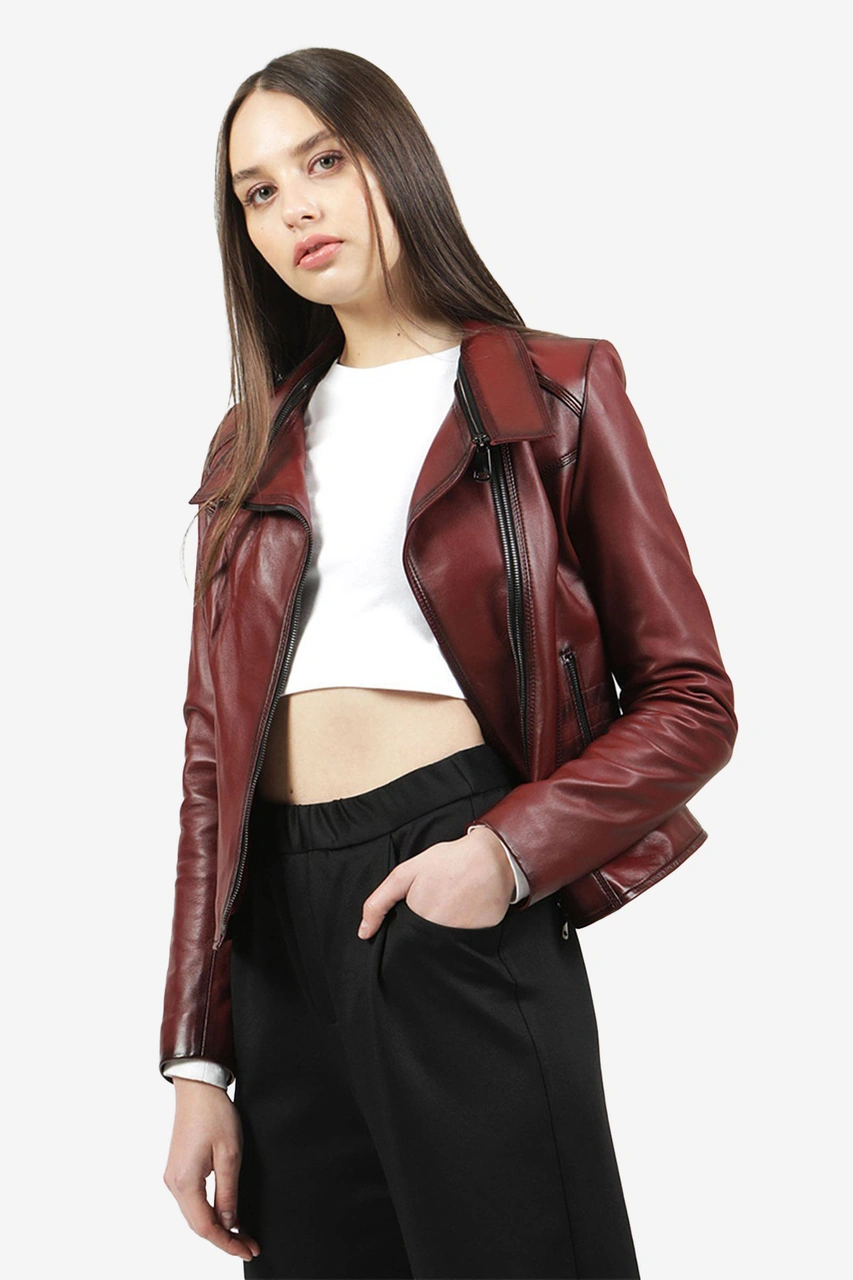 Dericlub Yb2120 Gerçek Deri Kadın Mont Ök.bordo