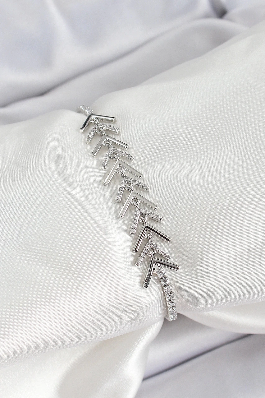 Dodes Dodes Pirinç Gümüş Renk Zirkon Taşlı Balık Sırtı Kadın Bileklik Tg27bb7069 Çok Renkli