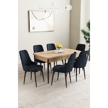 Clara Meşe Desen 80x132 Açılabilir Mdf Masa Yemek Odası Takımı,mutfak Takımı 6 Adet Sandalye Antrasit