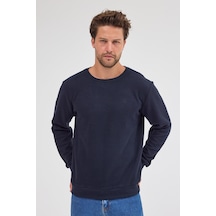 Mmetalic Erkek Lacivert Standart Fit Normal Kesim Pamuklu Basic Bisiklet Yaka Sweatshirt Mtlce113-lacivert Lacivert