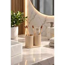 Modern Banyo Organizeri Ve Çok Amaçlı Diş Fırçası Tutucu Bej