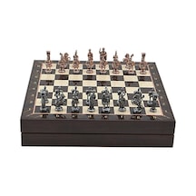Orta Boy Metal Roma Satranç Takımı Antik Ve Ceviz Desenli Sandıklı Mdf Tahtası 36x36x6 Cm.