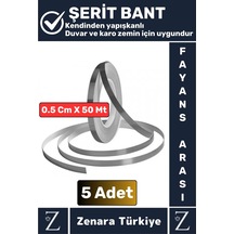 Premium Güçlü Kendinden Yapışkanlı Su Geçirmez Fayans Arası Şerit Derz Bant 0.5 Cm X 50 Metre 5 Adet