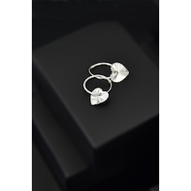 925 Ayar Gümüş Rodyum Kaplama Fırfırlı Kalp Halka Küpe Gümüş