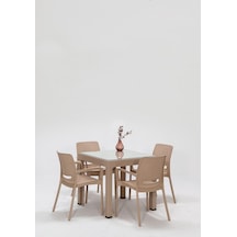 Rattan Small Lüx Camlı Cappucino Masa Takımı Bahçe&balkon 1 Camlı Masa + 4 Sandalye Diğer