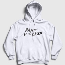 Presmono Unisex Brush Panic At The Disco Kapüşonlu Sweatshirt Beyaz