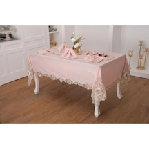 Anka Güpürlü Keten Pudra Sofra Takımı 8 Kişilik 160x230 Cm 17prç. - 1165 Çok Renkli