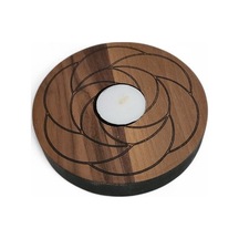 Ahşap Tealightlık Lotus Desen Kahverengi