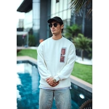 Yake Store Uzun Kol Bisiklet Yaka Ön Ve Arka Baskılı Sweatshirt - Beyaz - Beyaz