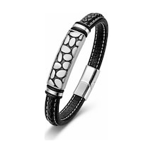 Moncuk Design River Stone Motifli Çelik Kilitli Siyah Deri Erkek Bileklik 33511b8d4