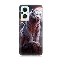 Oppo Reno 7 Lite Uyumlu Beyaz Savaşçı Kaplan Tiger Desenli Silikon Kılıf