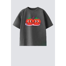 Monila Kız Çocuk Baskılı Pamuklu Bisiklet Yaka T-shirt Antrasit