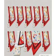 10 Lu Paket 23 Nisan Temalı Desen Kravat/fular Çok Renkli