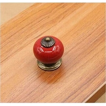 Dolap Kapağı Veya Çekmece İçin Kırmızı 5 Yuvarlak Seramik Düğme - Porselen Sap - Country Stili