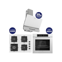 Flowart Turbolu Silenart QBL62CB - SC406 - D081SA Beyaz 65 Cm Woklu Ocak Cam Ankastre Set