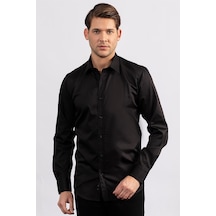 Tudors Modern Slim Fit Koton Saten Premium Seri Erkek Gömlek-23893 Siyah