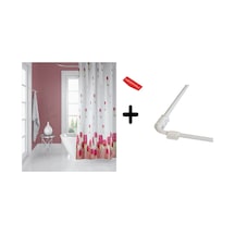 Banyo Perdesi 7017 1x180x200, Perde Borusu Askı Aparatı Köşe Boru Beyaz Hediyeli, Duş Perdesi Seti Çok Renkli