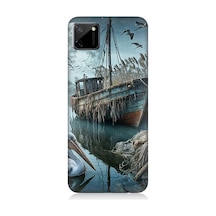 Realme C11 Uyumlu Ay Işığında Eski Gemi Desenli Silikon Kılıf Çok Renkli