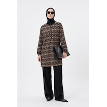 Armine Trend Yarım Fermuarlı Kendinden Desenli Tunik Kahverengi 26yt473