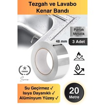 20 Mt Parlak Metalik Gri Tezgah Lavabo Kenar Bandı Sızdırmaz Isıya Dayanıklı Bant Su İzolasyon 3 Ad.