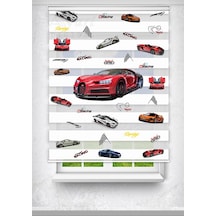 Kırmızı Bugatti Spor Arabalar Baskılı Çocuk Odası Perdesi - Dijital Baskılı Zebra Stor Perde Çok Renkli