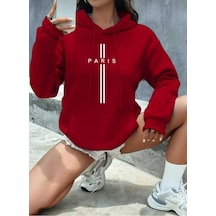 Kozia Outdoors Paris Dikey Baskılı Oversize Unisex Swaetshirt Kırmızı