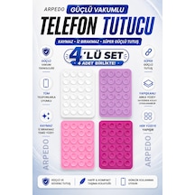 4 Lü Güçlü Vakumlu Telefon Tutucu - Silikon Vantuzlu Beyaz - Lila - Pembe - Fuşya