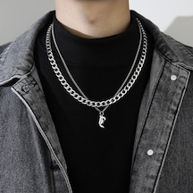 Novahub Katmanlı Erkekler Kore Tarzı Kolye Küba Mektup Kolye Erkekler Klavikula Zinciri Titanyum Çelik Kolye F Çok Renkli Çok Renkli