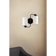 Rustik Retro Modern Model Şık 2 Li Siyah Aplik Beyaz Cam