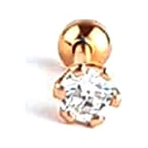 925 Ayar Gümüş Üzerine Rose Altın Kaplama Tek Taş Tragus Kıkırdak Piercing Altın