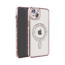Apple iPhone  Uyumlu,  15 Kılıf Joke Simli Magneticsafe Kılıf - Pembe