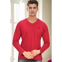 T9587 Dewberry V Yaka Erkek Uzun Kol T-shırt-bordo