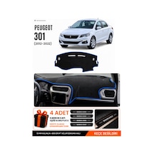 Peugeot 301 2012-2022 Uyumlu Torpido Koruma, Torpido Örtüsü, Torpido Kılıfı - Siyah-mavi - Pe007