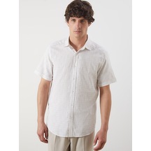 Lcw Vision Bej Slim Fit Kısa Kollu Desenli Erkek Gömlek