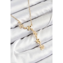 Bko10407 - 316l Çelik Zirkon Taşlı Çiçek Model Gold Renk Kadın Kolye Diğer