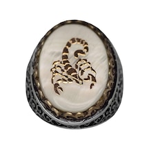 Regal & Sembolik Erkek 925 Ayar Gümüş Yüzük - Akrep Sembolü Ve Doğal Taşlar İle Süslenmiş Gümüş