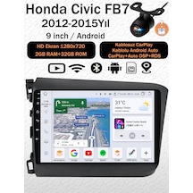 Honda Civic Fb7 2012-2015 Uyumlu 2gb Ram 32gb Android Navigasyon Multimedya Tesla Ekran Android Teyp Double Teyp Kablosuz Carplay Android Auto Bluetooth Wifi Gps Geri Görüş Kameralı 9"