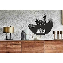 Kişiye Özel Isimli Balıkçı Temalı Ahşap Duvar Saati (548317033) Siyah