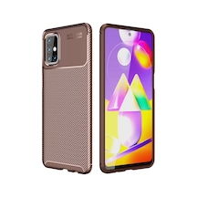 Newface Samsung Galaxy M31s Kılıf Auto Focus Karbon Kapak - Kahverengi